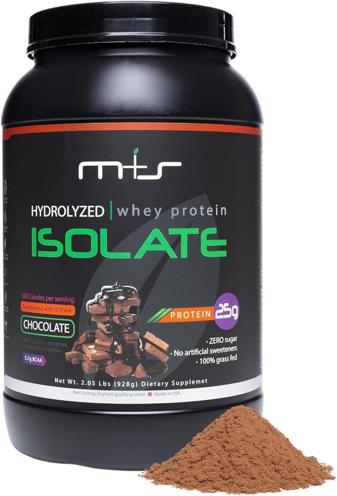 M+S 100% Hydrolyzed Whey Protein Isolate Toz, Low Carb - 25 g protein, 0g Sugar, Stevia Sweetized (Chocolate, 2.05 Lb).
