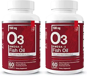 Essential Elements Omega-3 Fish Oil Supplement with EPA & DHA | Immune, Heart & Cognitive Support | Omega-3 Fish Oil 120 Softgels (2-Pack)