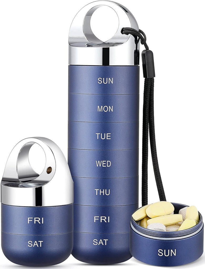 Zannaki Metal Travel Pill Organizer, Φορητό Αδιάβροχο Εβδομαδιαίο κουτί χαπιών, Μεγάλη θήκη κραμάτων αργιλίου, BPA Δωρεάν 7 ημέρες Καθημερινής Ιατρικής Κάτοχος για βιταμίνη, ιχθυέλαιο, συμπλήρωμα