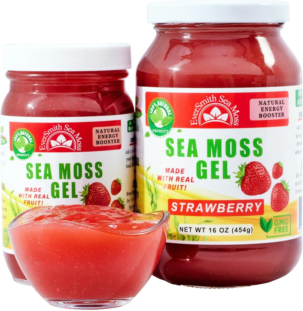 Wildcrafted Irish Sea Moss Gel | ABD'de Yapılan | Vitaminler ve Mineraller | Deniz Moss Gel Raw | Beslenme Supplement | Strawberry (16 oz)