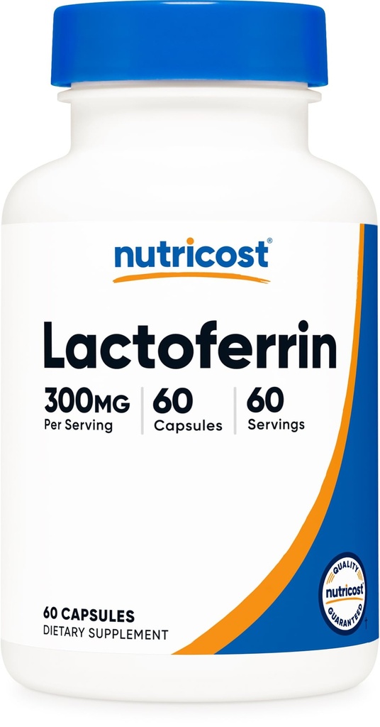 Κάψουλες Nutricost Lactoferrin (60 κάψουλες, 300mg) Ελεγχόμενα από τρίτους, χωρίς γλουτένη, χορτοφαγικά, GMP Compliant, Μη ΓΤΟ Προϊόν - 60 Σερβιέτες