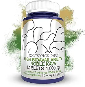 Nootropics Depot High Bioavailability Noble Kava Tabletleri | 1.000 mg | 30 Count | Asgar 10% Kavalactones | Genişletilmiş Geleneksel Su Türünü Geliştirdi