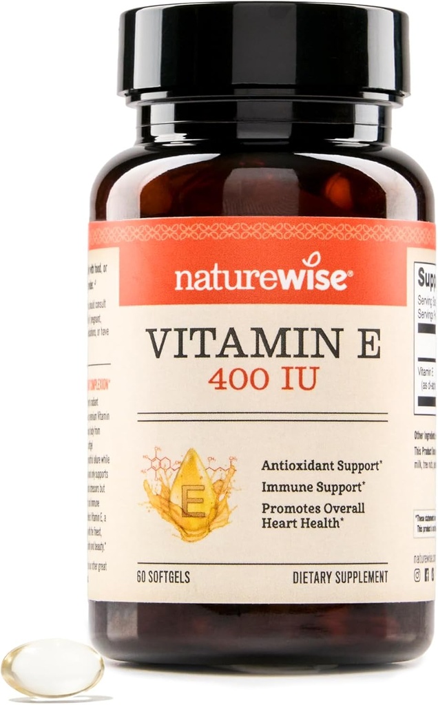 NatureWise Vitamin E 400 IU Softgels (180mg DL-Alpha) - Γαλακτοκομικά, Γλουτένη και χωρίς σόγια, Αντιοξειδωτικό Συμπλήρωμα Διατροφής για το δέρμα, την καρδιά, τα μάτια, και ανοσοποιητική υποστήριξη για την υγεία - 2-μηνη παροχή, 60 Count