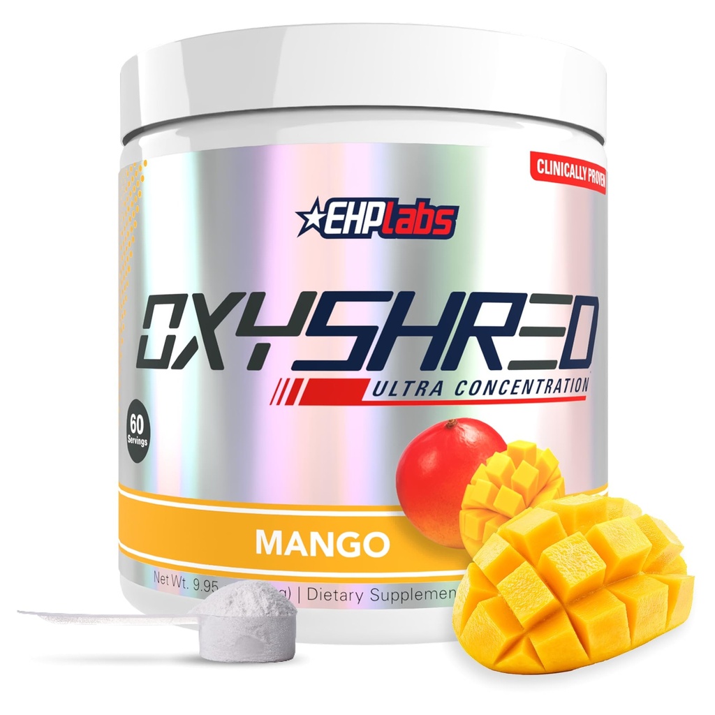 EHP Laboratuvarları OxyShred Pre Workout Toz - L Glutamine & Acetyl L Carnitine, Energy Boost Drink - Mango, 60 Hizmetler