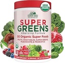 Χώρα Αγροκτήματα Βιολογικά Super Greens Berry Flavor, 50 Βιολογικά Super Foods, Συσκευασμένα με Ίνες, USDA Βιολογικό Μείγμα Ποτών, Φρούτα, Λαχανικά, Μανιτάρια & Προβιοτικά, Υποστήριξη Ενέργειας, 5g Fiber