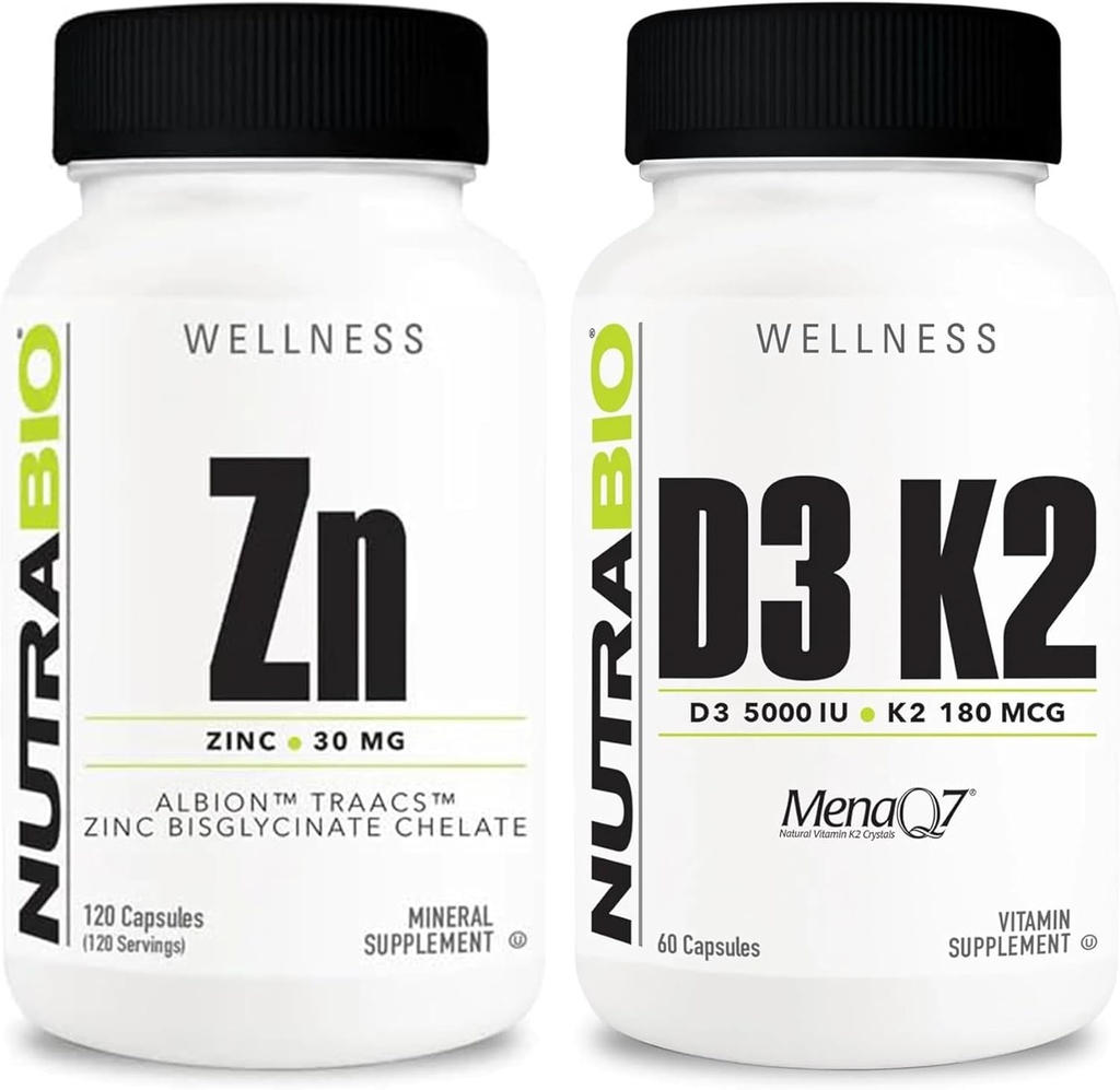NutraBio çinko Chelate ve D3 K2 Mineral Supplement Sche - Proper Büyüme, Geliştirme, Immune System ve Bone and Heart Health Health