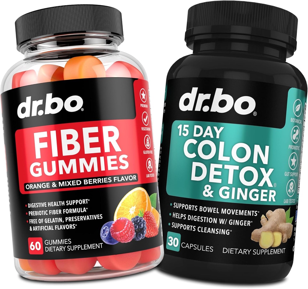 DR. BO Fiber Gummies Colon Cleanse & Ginger - Tasty Gummy Prebiyotik Fiber Supplement - Bowel Movement Gut & Stomach Temizleme için Destek