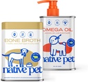Köpekler için Yerli Pet Omega Oil (8 oz.) & Beef Bone Broth for Dogs (4.75 oz.) - Wild Alaskan Salmon Oil - EPA DHA ve Bone Broth Toz Yiyecek Picky Eater için Topper