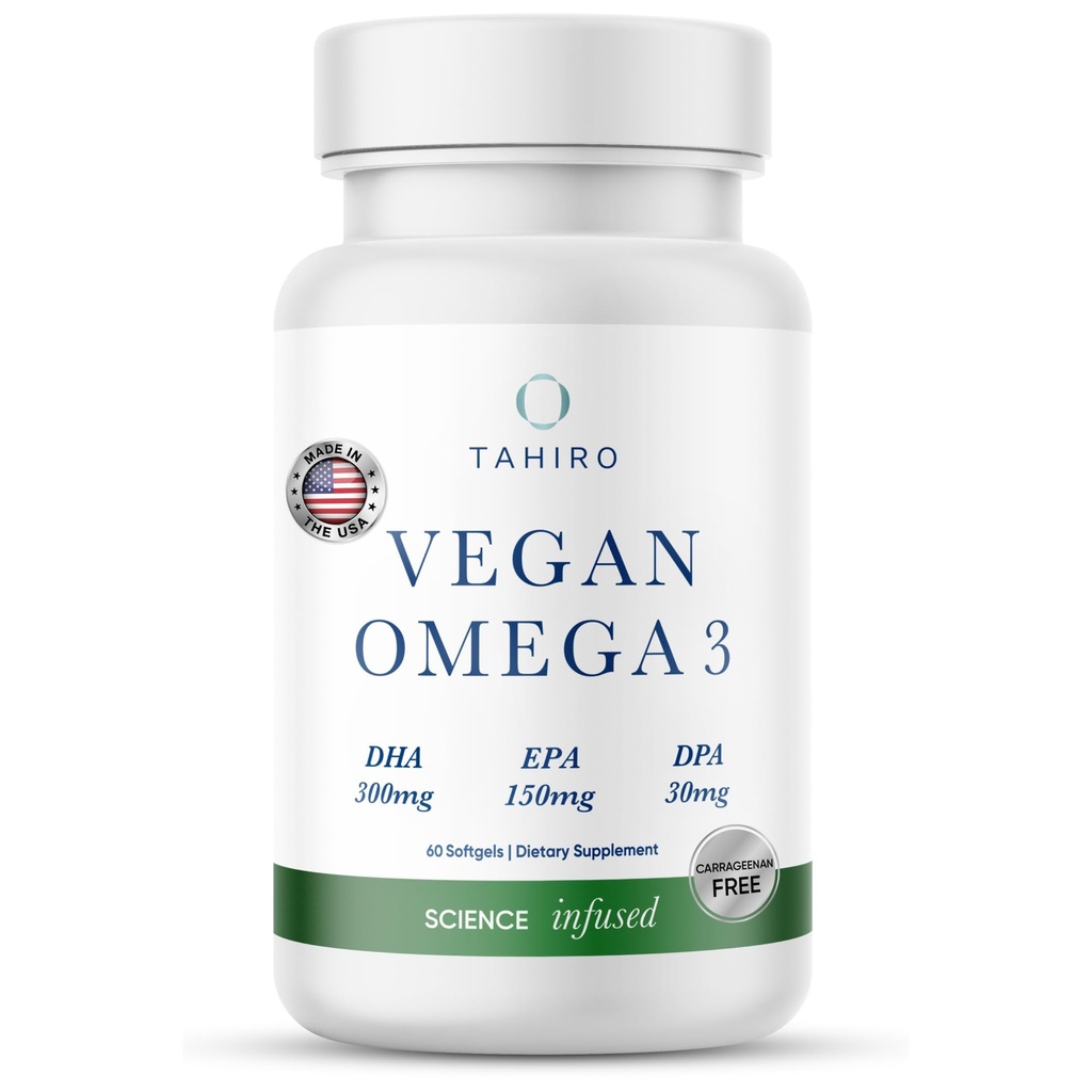 TAHIRO Vegan Omega-3 Softgels - Plant-Based Supplement with DPA, DHA & EPA - Erkekler, Kadınlar ve Hamile Kadınlar - Beyin Sağlığına Destek - Prenatal & Ortak Supplements, 1000 mg
