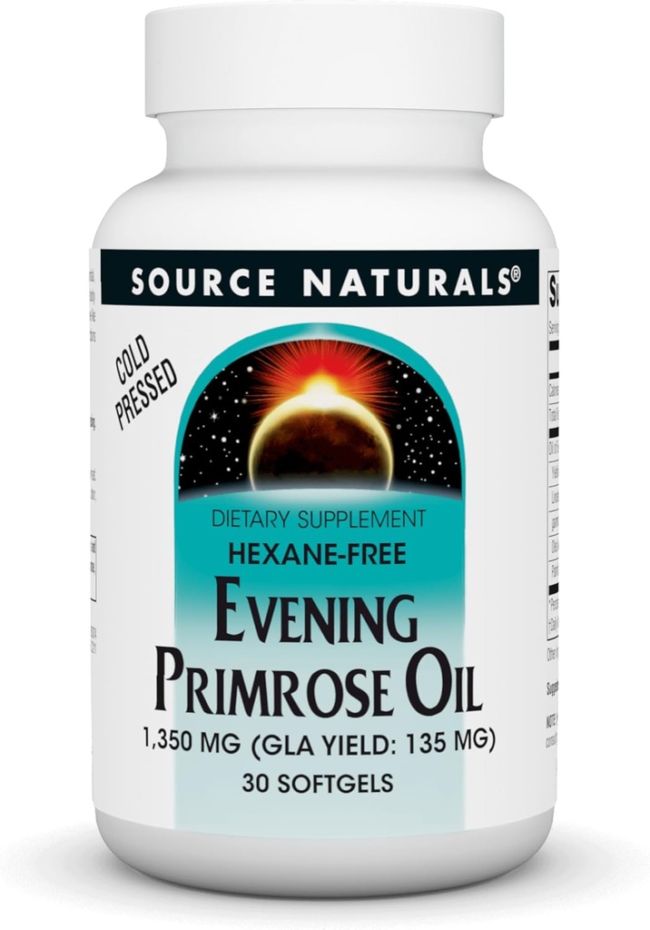 Source Naturals Evening Primrose Oil - Hexane-Free - 1350 mg - GLA sütü: 135 mg - Cold-Pressed - 30 Softgels