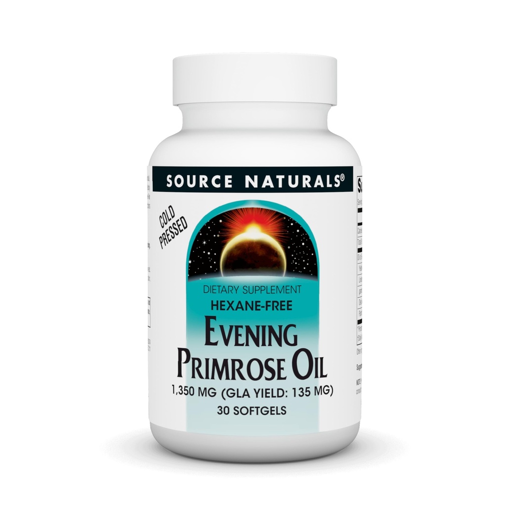 Source Naturals Evening Primrose Oil - Hexane-Free - 1350 mg - GLA sütü: 135 mg - Cold-Pressed - 30 Softgels