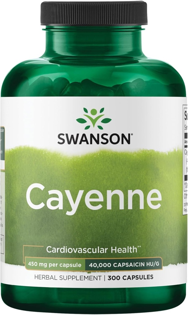 Swanson Cayenne - Herbal Supplement Digestion, Circulation & Metabolism Desteği - Doğal Formula Kalp Sağlığını Destekleyebilir - (300 Capsules, 450 mg Her)