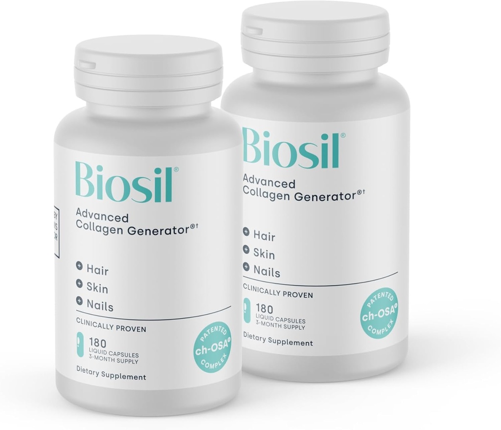 Biosil Collagen Booster Supplement - 180 Liquid Capsals, Pack of 2 - Πατενταρισμένο ch-OSA Activator for Skin, Hair, Nails & Joints - Υποστηρίζει τη Φυσική Παραγωγή - Προμήθεια 180 ημερών