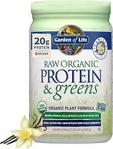 Life Raw Organic protein & Greens Vanilla - Kadınlar ve Erkekler için Vegan Protein Tozu, Plant ve Pea Proteinler, Yeşiller ve Probiyotikler, Gluten Free Low Carb Shake Süt 20 Hizmetsiz Yaptı