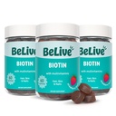 Belive Biotin Gummies - Δέρμα, νύχια & βιταμίνες μαλλιών με A, C, D, E, B12, Ψευδάργυρος, Folate & Ινοσιτόλη, Biotin συμπλήρωμα για την καταπολέμηση της γήρανσης, την ενέργεια & Collagen Boost, Multivitamin Gummies - Φράουλα 3-Pack