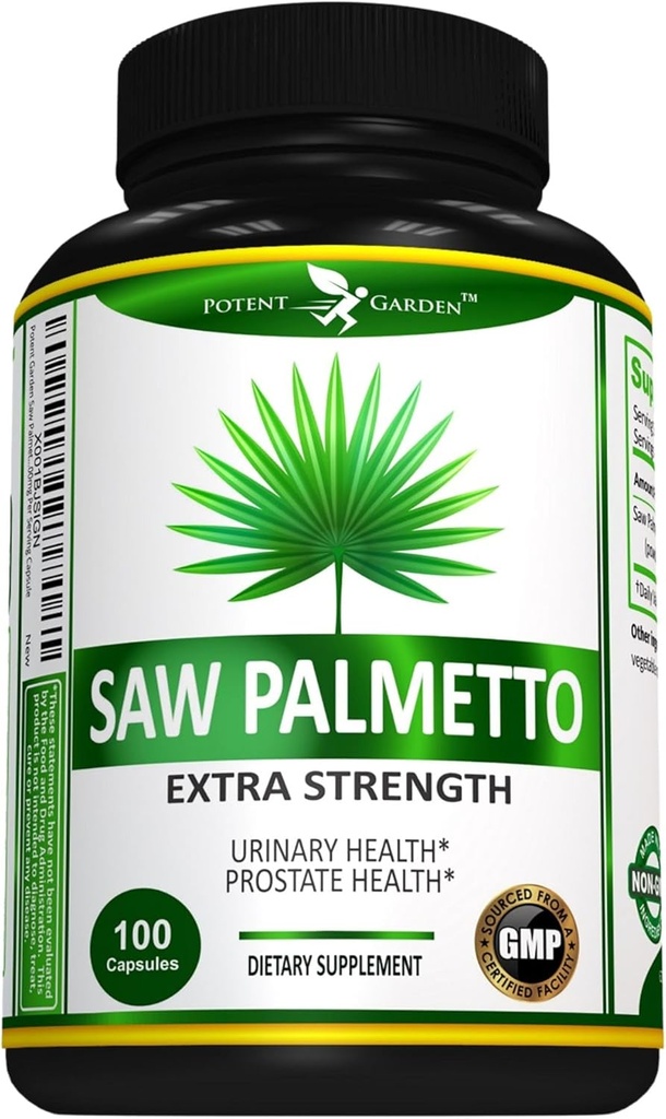 Potent Garden Saw Palmetto 500 mg - Prostate Supplements for Men - Supports Health Urination Frekans & Flow - Non GMO, 100 Saw Palmetto Capsules