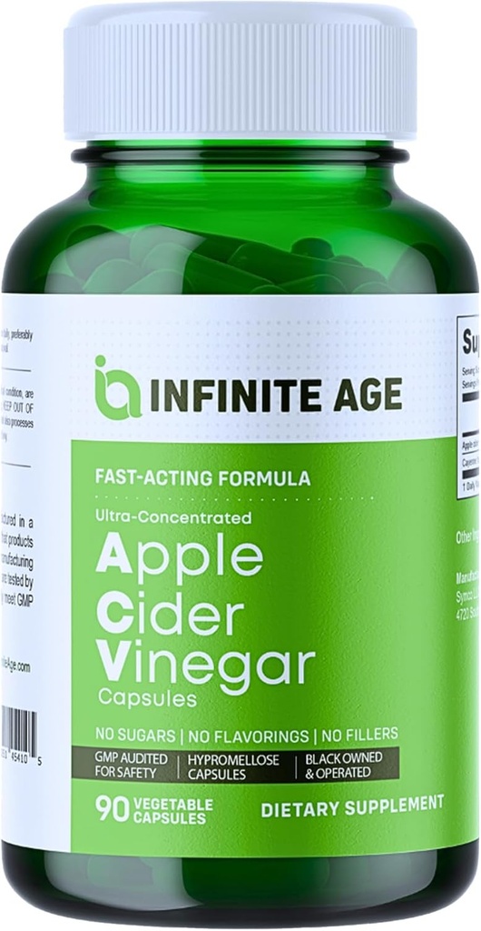 INFINITE AGE 1950 mg Apple Cider Vinegar Capsules, 90 Count - ABD'de, Vegan, Gluten Free, All- Natural - 60 mg Cayenne Meyvesi ile - No Fillers, Ultra Tempd