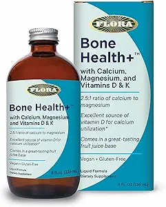 Flora Bone Health+ - Kalsiyum & Magnezyum & Supplement - Bone Support - Contains Vitamin D3 & Vitamin K2 - Vegan & Gluten-Free - Lezzetli Meyve Suyu Base - 8 fl. oz.