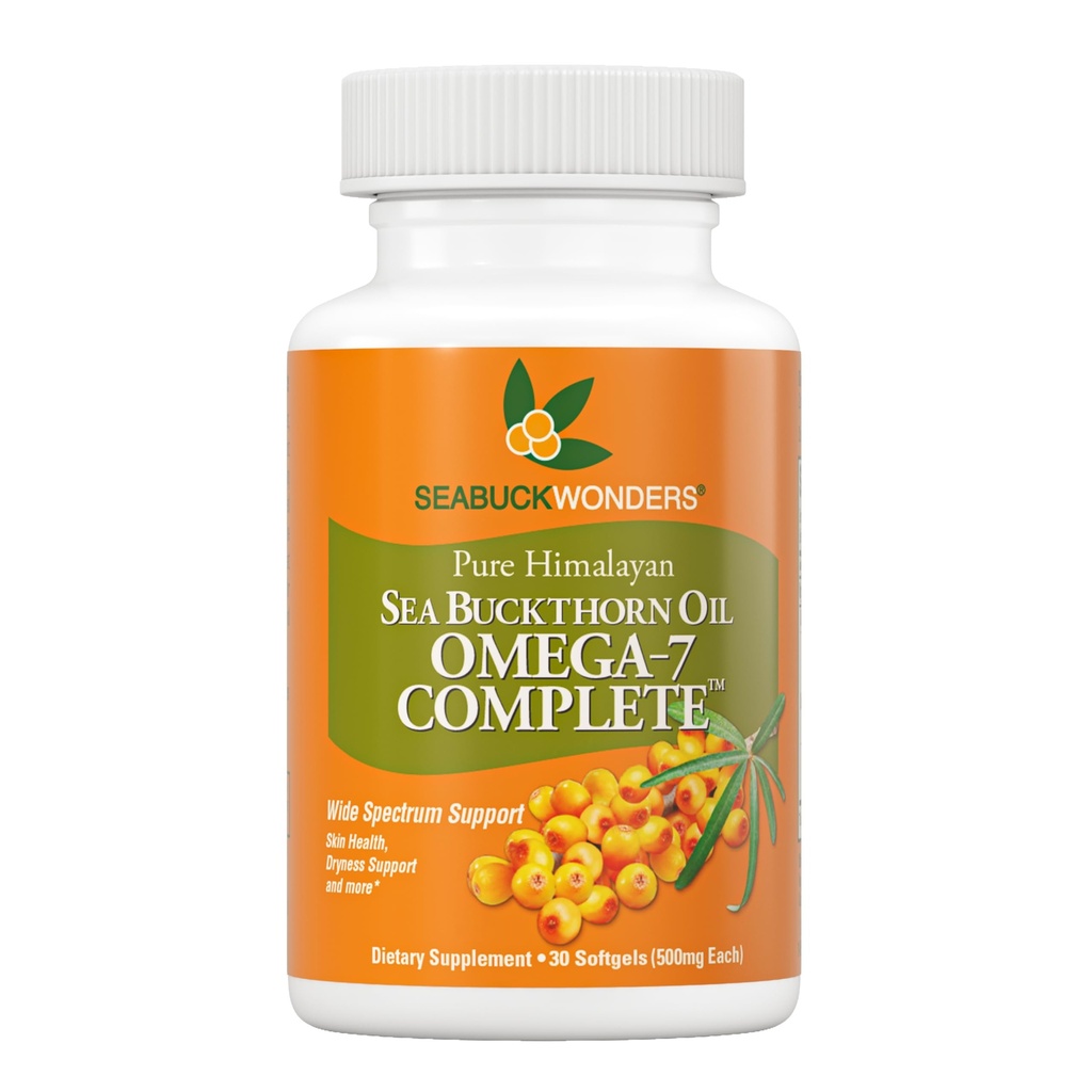 SeabuckWonders Organic Sea Buckthorn Oil Omega-7 Complete, 30 Softgels, 15 Day Supply, with Omega 3, 6 & 9, Supports Hair, Skin & Nails, 100% Pure with Zero Filler Oil