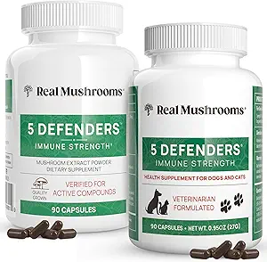 Gerçek Mushrooms 5 Defenders for Humans (90ct) & Evcil hayvanlar (90ct) - Capsules Sche - Chaga, Shiitake, Maitake, Türkiye Tail & Reishi Mushroom - Immune Strength & General Wellness - Vegan, Non-GMOMO