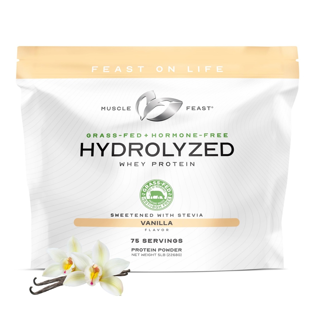 Kasırgalı Whey Protein Tozu, Grass Fed ve All Natural Hormon-Free, Hydro Whey Toz for Men and Women, Gluten Free, Non-GMO, Delicious Hydrolyzed Protein Toz, Vanilla, 5lb