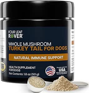 Turkey Tail Mushroom for Dogs - Ολόκληρο, Βιολογικό εκχύλισμα μανιταριών - Πάνω από 50% Beta-Glucan - Third Party Tested, Made in The USA - No Grains No Fillers - 60 Day Large Dog Supply