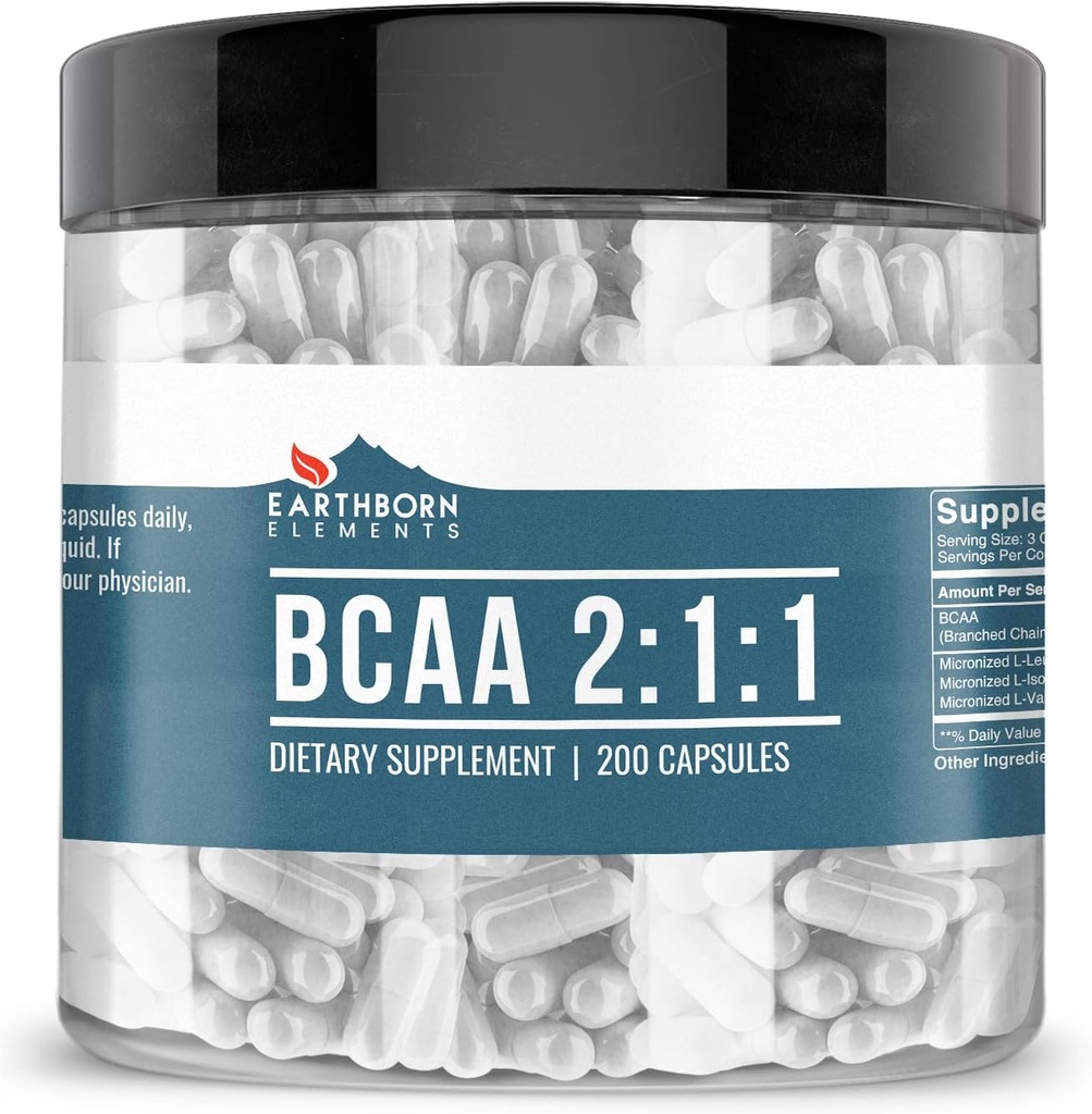 Earthborn Elements BCAA, 200 Capsules, Pure & Undiled, No Wordss
