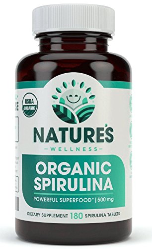 USDA Organik Spirulina Tabletleri - Non-GMO Green Superfood Supplement: 3000 mg of Fresh Blue Green Algae, Vegan, Gluten Free, Sustainable Grown, Pesticides Free and Non-Irradiated, 500 mg per Tablet, 180'
