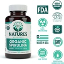 USDA Organik Spirulina Tabletleri - Non-GMO Green Superfood Supplement: 3000 mg of Fresh Blue Green Algae, Vegan, Gluten Free, Sustainable Grown, Pesticides Free and Non-Irradiated, 500 mg per Tablet, 180'