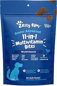 Zesty Paws Senior Dog Multivitamin Tedavileri - Köpekler için Glucosamine + Digestive Enzymes & Probiyotikler - Skin & Coat + Immune Health Chicken - Advanced - 60ct