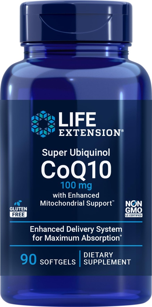 Life Extension COQ10 Super Ubiquinol 100mg with Betterd Mitochondrial Support, 90 Softgels