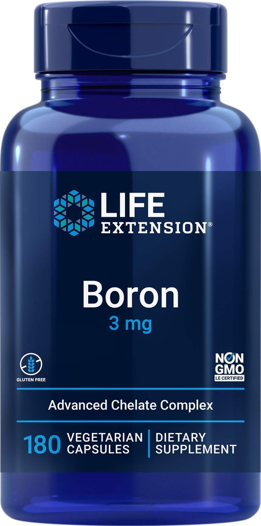 Επέκταση ζωής Boron 3mg 180 Veg Caps - Τρίκλινο Boron Complex με Κιτρικό Boron, Γλυκινικό, Ασπαρτικό - Καψάκια 3 mg - Ενισχυμένο με Βιταμίνη Β2