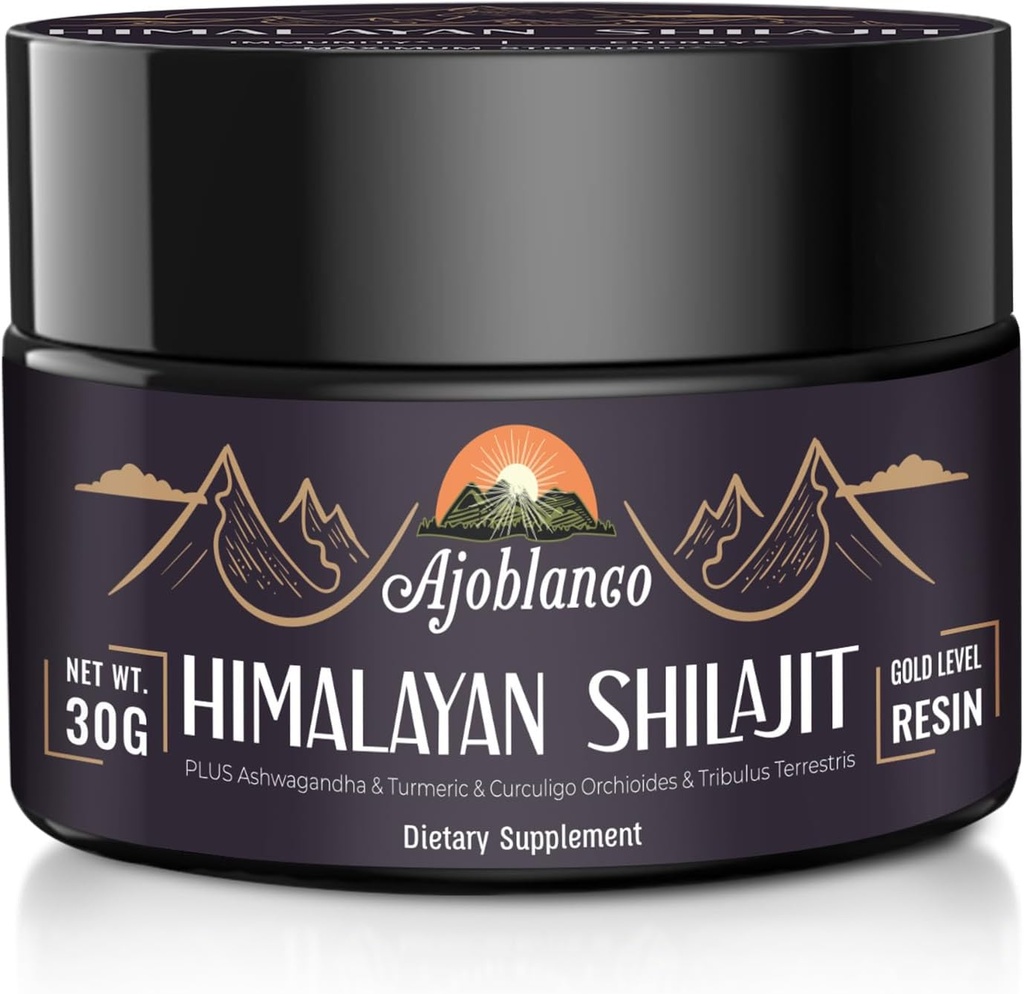 Ajoblanco 600 mg Doğal Himalaya Organik Shilajit Giyim - Himalaya Altın Shilajit Giyim Enerji, Güçlü ve Immunity, 1 Paket
