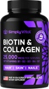 Keratin 25000 mcg ile Biotin ve Collagen Supplements - Saç Skin & Nails B Kompleksi ile Vitaminler - ABD'de Yapılacak - Saç Büyüme Kadın & Erkek Destek Skin & Nails için Biotin, 60 Capsules