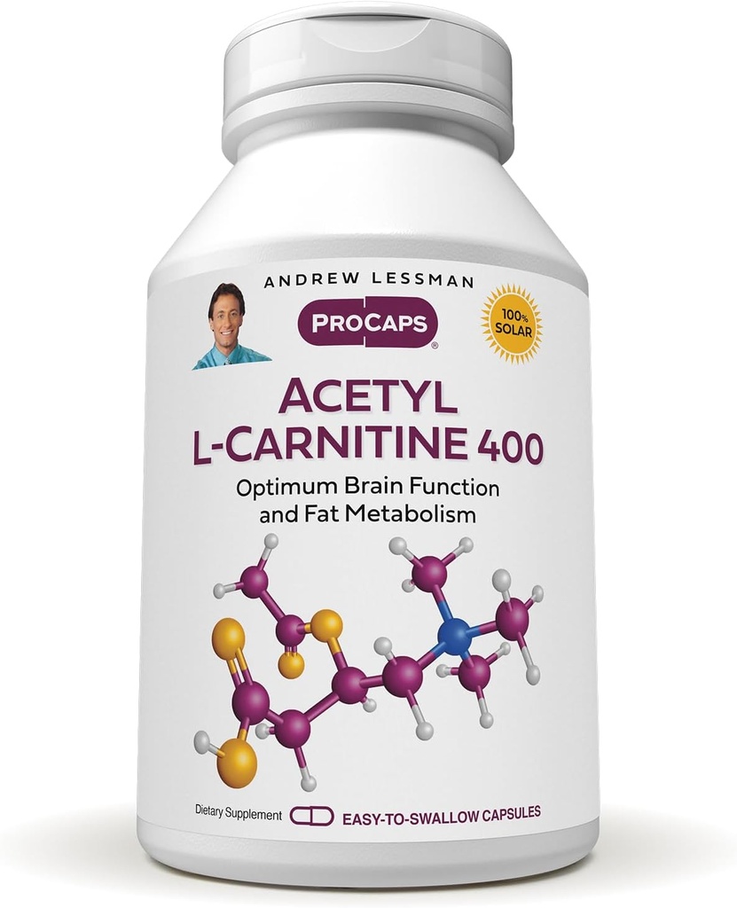 ANDREW LESSMAN Acetyl L-Carnitine 400 mg - 60 Κάψουλες - Υποστήριξη για το νευρικό σύστημα, το λίπος και την ενέργεια Μεταβολισμός, Υγιής λειτουργία του εγκεφάλου, Υγιεινή ροή αίματος στον εγκέφαλο. Εύκολες κάψουλες.