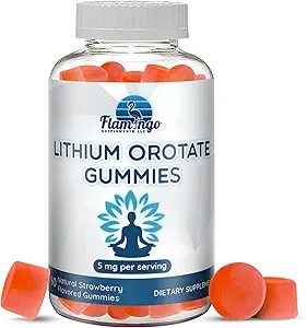 Lityum Orotate Gummies 5 mg per Service - Üçüncü Parti Test Edildi, Plant Based. Lityum Drops veya Pills için Alternatif. Mood Support- Strawberry Flavored Lityum Supplements- 60 Count