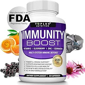 Immunity Boost Immune Support Supplement[değiştir | kaynağı değiştir] 1650 mg 10 in 1 Mix with Elderberry, C, çinko, Echinacea & Probiyotiks for Immune System Defense, Support Health Respiratory System, 60 Capsules