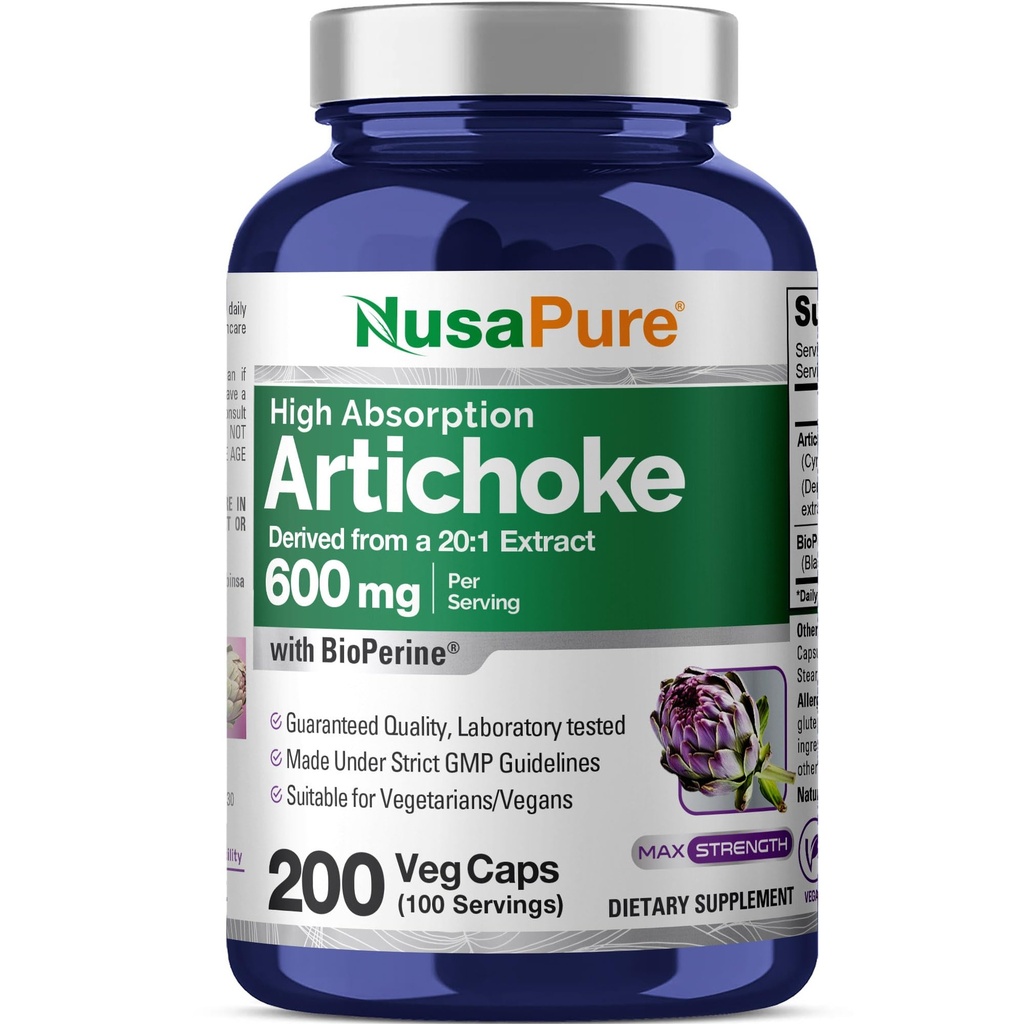 NusaPure Artichoke 20:1 Extract, 600 mg Ισοδύναμο με 12.000 mg 200 Veggie caps (Μη ΓΤΟ, Χωρίς γλουτένη)