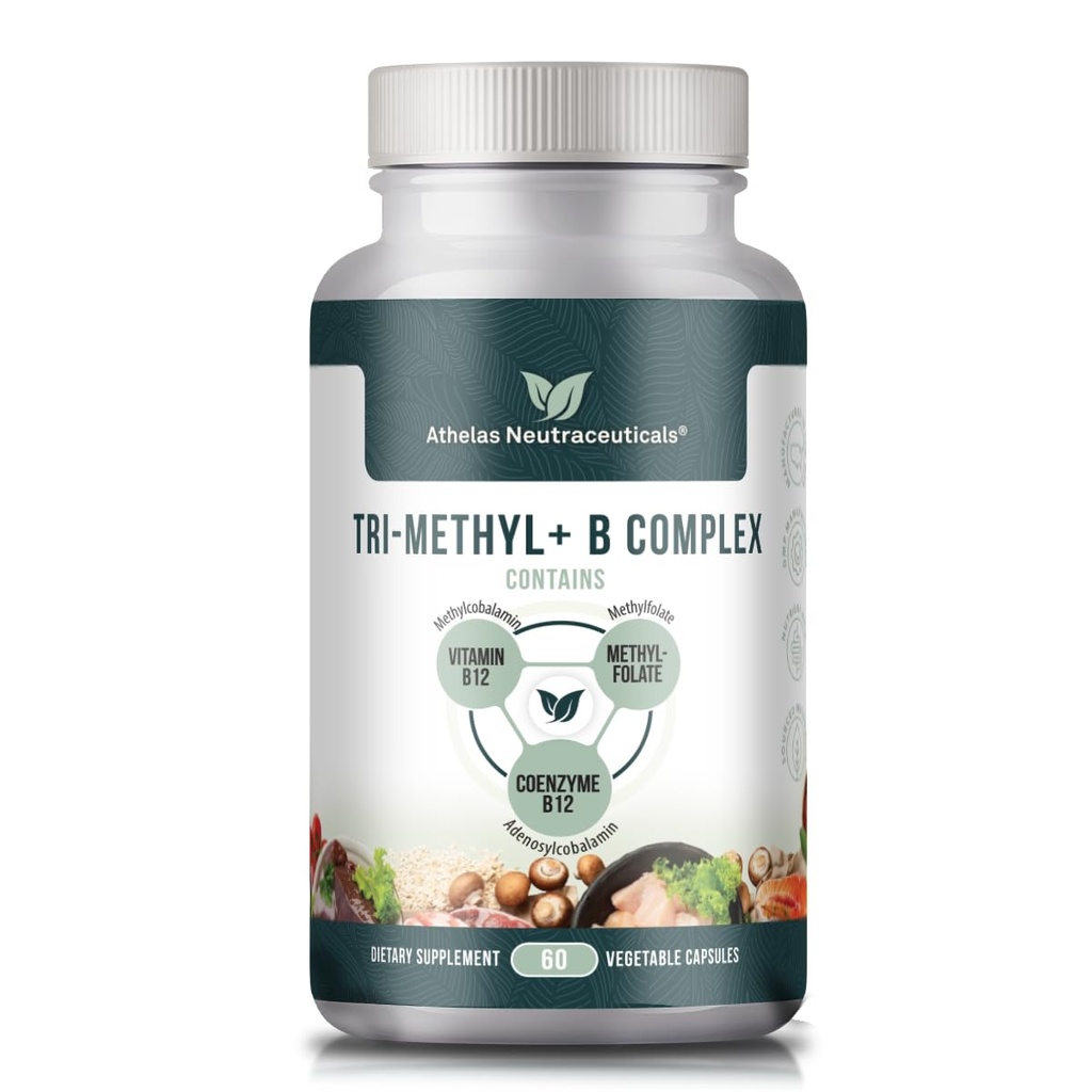 Tri-Methyl+ B Kompleksi B Vitaminleri - Full Spectrum Me Kompleks Vitamini MTHFR için Tamamlanmış B12 Torchcobalamin, Adenosylcobalamin ve Metilfolate