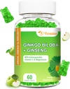 240MG Ginkgo Biloba Gummies with Ginseng and Magnezyum, Ginko Biloba Supplements Beyin Focus, Mood and Memory for Yetişkinler, 60 Cts