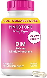 Pink Stork DIM συμπλήρωμα για τις γυναίκες - Οιστρογόνα και ορμονών ισορροπία για την εμμηνόπαυση, Περιεμμηνόπαυση & PMS - DIM 200 mg Plus BioPerine για την υποστήριξη Mood - 60 ημέρες προσφοράς