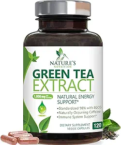 Green Tea Extract Capsules 1000 mg 98 Standardized EGCG - 3X Strength for Natural Energy - Heart Support with Polyols - Gentle Caffeine - 120 Capsules