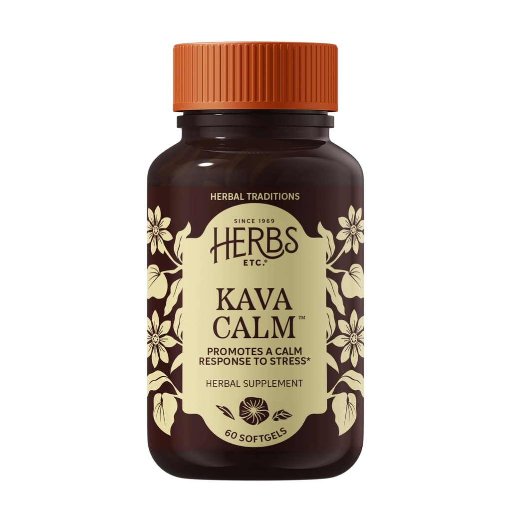 Herbs Etc. Kava Calm Complex - Herbal Supplement to Support Natural Relaxation - Supports Restful Sleep - Nerve Soothing Supplement - 60 Softgels (60 Hizmet)