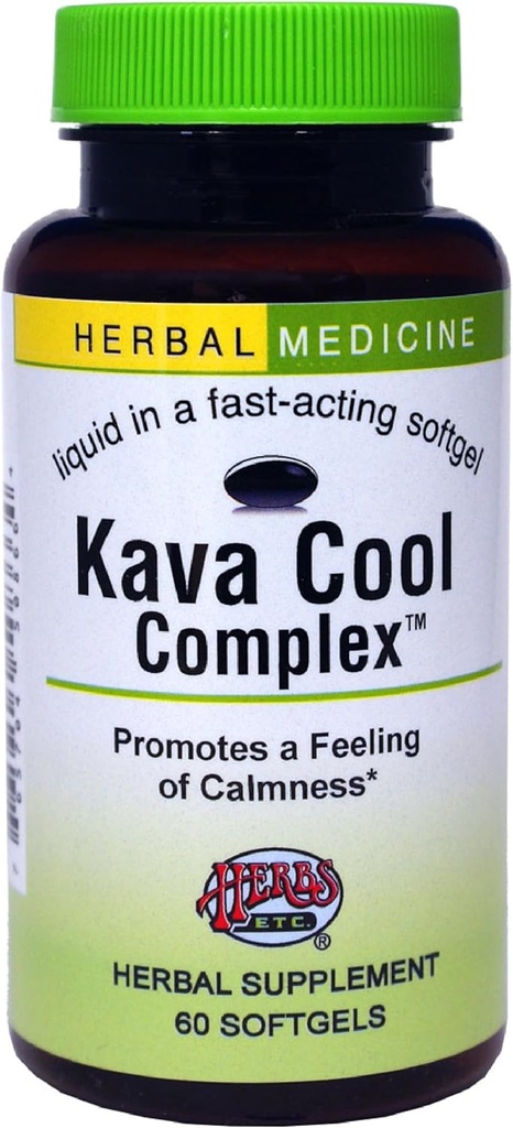 Herbs Etc. Kava Calm Complex - Herbal Supplement to Support Natural Relaxation - Supports Restful Sleep - Nerve Soothing Supplement - 60 Softgels (60 Hizmet)