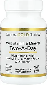 California Gold Nutrition Multivitamin ve Mineral ile MethylFolate ve Bio-Quercetin, Two-A-Day, 60 Veggie Capsules