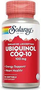 SOLARAY Ubiquinol CoQ-10 100 mg - CoQH2, Geliştirilmiş AQ10 - Enerji ve Kalp Sağlığı Desteği - 60 Günlük Garanti - 30 Hizmet, 30 Softgels