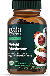 Gaia Herbs Reishi Mushroom - Βοηθά στη διατήρηση ενός υγιεινού ανοσοποιητικού συστήματος & υποστηρίζει την υγεία της καρδιάς - Adaptogen συμπλήρωμα βοτάνων για την υποστήριξη μακροζωίας - 40 Vegan Liquid Phyto-Capsules (40-Day Supply)