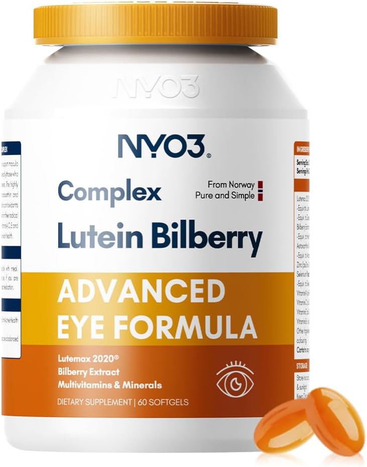 NYO3 Göz Vitaminleri Lutein ve Zeaxanthin,Patented Eye Formula, NIH, Advanced Bilberry & Astaxanthin,Vitamins A, C, E, B12 & Minerals, Eye Health & Vision Protection, 60 Softgels