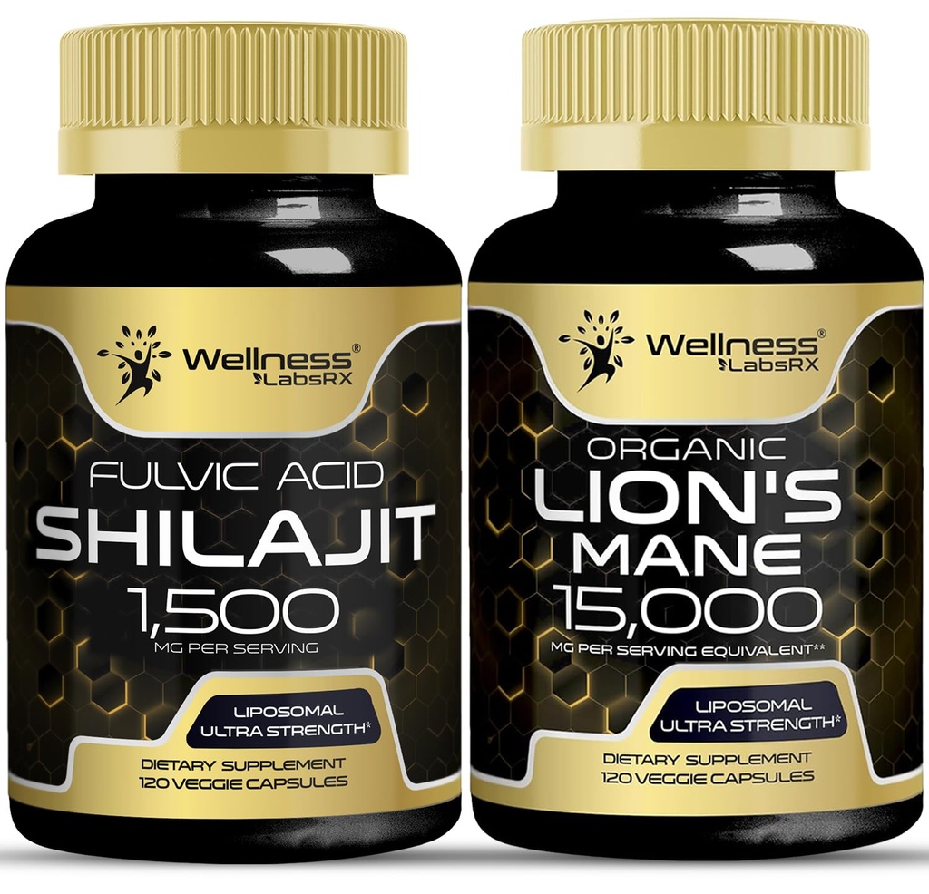 WELLNESS LABSRX Lions Mane Supplement Capsules - 120 Kont - Mushroom Supplement, Brain Supplements for Memory and Focus │Shilajit Pure Himalaya Organik Capsules with Natural Occuring Fulvic Acid Capsules