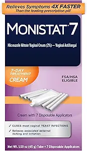 Monistat 7-Day Yeast Enfeksiyon Tedavisi for Women, Miconazole Cream (45g Tube) & 7 Applicers, Mild Vaginal Itching